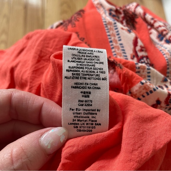 Free People Orange Multi Print Keyhole Tie Neck Sleeveless Mini Tent Dress EUC S - Picture 8 of 9
